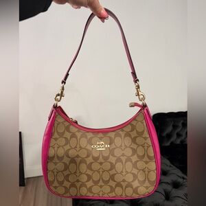 Coach Tan and Pink Shoulder Bag